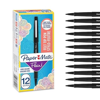 Paper Mate Flair Stylos feutres | Feutres de coloriage sans fuite à pointe moyenne (0,7 mm) | Encre noire | Idéal pour écrirescrapbookingdessineretc. | Boîte de 12
