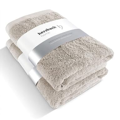 herzbach home Set de 2 Serviettes de Bain Premium 70x140 cm (Gris Sable) - Grandes Serviettes Douces, absorbantes et Haut de Gamme - 100% Coton Naturel