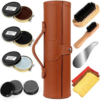 Kit pour Cirage de Chaussures avec étui élégant en cuir PU, Kit pour cirage de chaussures de voyage 12 pièces