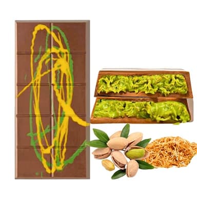 200g Chocolat Premium de style Dubaï | Fait Main avec Crème de Pistache | Produit artisanal gourmand | Fourré à la délicate crème de pistache et aux fils de pâte grilles