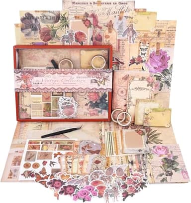 Funto Kit de scrapbooking (96 PCS), Collection Vintage - Ange Rose, parfait pour les matériaux de scrapbooking à bullet, les planificateurs DIY, l'artisanat et le collage