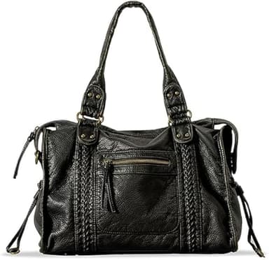 HiTotes Sac fourre-tout en cuir pour femme - Sac Hobo Y2K - Sac à main en cuir pour femme - Sac à main de ville avec sangle réglable, A01-noir., 37cm