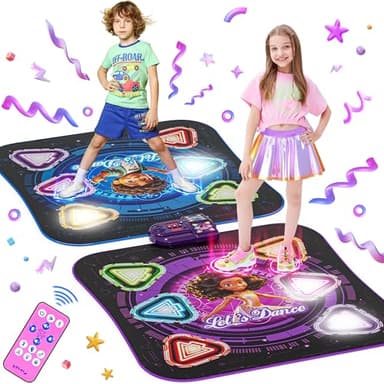 2-Joueurs Tapis de Danse pour Fille Enfants de 3 à 12 Ans, Jouet 12 Boutons Lumineux Tapis de Danse Musical avec Bluetooth, Cadeau D'anniversaire de Noël pour Garçons Filles 5 6 7 8 9 10 11 12 Ans