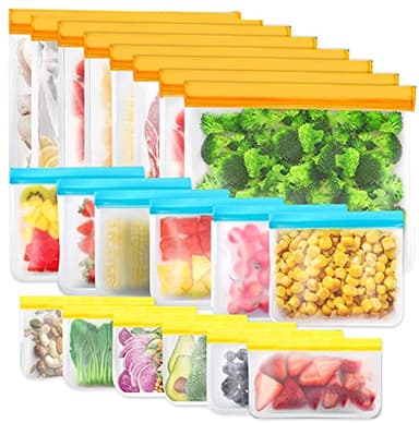 IDEATECH 20 Pièces Sacs de Rangement Réutilisables, Sacs de Congélation sans BPA, Sacs à Sandwich, Alimentaires en Silicone Sacs à Lunch Étanches pour le Voyage