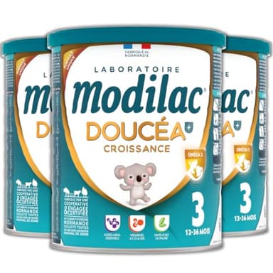 Modilac - Lait Infantile en Poudre Doucéa+ Croissance - Lait 100% Français - Fer, Zinc, Acides Gras Essentiels - Fabriqué en France Sans Huile de Palme - Lait 3e Age, de 12 à 36 Mois - Lot de 3x800g