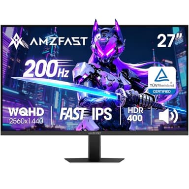 Amzfast 27 Pouces Gaming Ecran QHD 2560x1440 200Hz, Fast IPS Screen, sRGB 132%, HDR 450cd/m², Haut-parleurs Intégrés, 1MS MPRT, VESA 100X100, HDMI 2.0/DP 1.4 - AMZG27F5Q