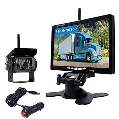 Podofo Kit de Caméra de Recul sans Fil avec Moniteur de Voiture LCD 7" Caméra de Recul Étanche de Vision Nocturne Stabilité du Signal d'image pour Camion Bus RV Pelle Remorque Trucks