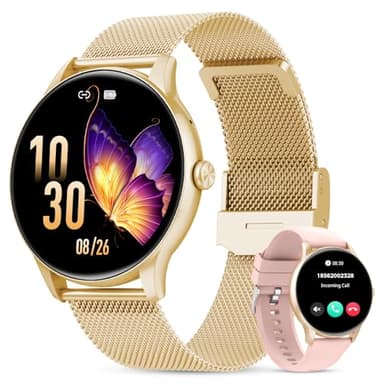 taopodo Montre Connectée Femme avec Appel Bluetooth 5.4, Smartwatch Fonction Féminine 1.39" HD, 120+ Modes Sportifs, 200+ Cadrans personnalisés, 24H Moniteur Sommeil/FC/SpO2, Android iOS, Or Rose