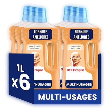 Mr. Propre Nettoyant Liquide Sol Multi-Usages, Grand Format (1L x6), Parfum Savon Noir & Fleurs d'Oranger, Élimine Jusqu'à 99.9% Graisse et Saleté, sans Traces, Fraîcheur Longue Durée