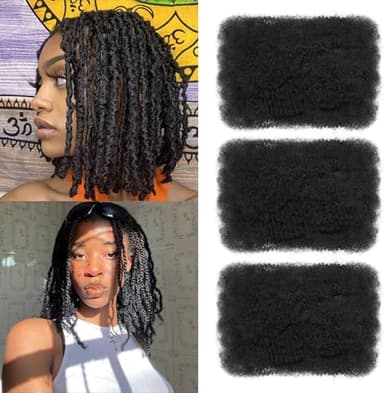 TOOPBIUTI Afro Kinky Bulk Hair 8 Inch Spring Twist Braiding Hair Bulk Locs Dreadlock Extensions Afro Kinky Curly Crochet Braid Hair (1B, 8 inch-3pc)