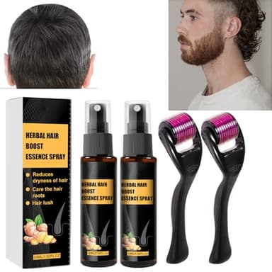 Tkekruh Kit de Repousse des Cheveux 30ml 2PCS, Hair Root Sérum de Croissance des Cheveux, Spray Pousse Barbe Coffret Soin de La Barbe, pour une Pousse de Cheveux Trés Rapide et Contre la Chute