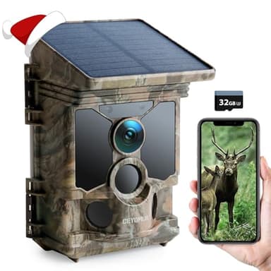 CEYOMUR Caméra de Chasse Solaire 4K 68MP 30fps, WiFi Bluetooth Camera de Chasse avec 5200mAh Batterie Rechargeable Carte Micro SD U3 32GB Vision Nocturne HD 0,1 Activée par Mouvement IP66 Étanche