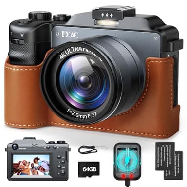 Appareil Photo Digital 4K 64MP autofocus avec Carte de 64 Go, Appareil Photo Numerique Compact Caméra Digitale avec écran 3,0", Zoom 18X, Digital Compact Camera pour vlog, Adolescents, débutants