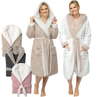 CalmyLIFE Peignoir femme moelleux Peignoir de bain - avec fonction réversible peignoirs douillets avec capuche Peignoir câlin, M