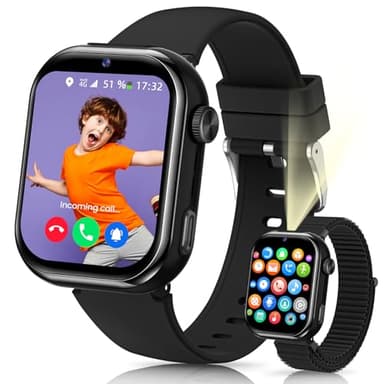 4G Montre Connectée Enfant, IP68 Étanche Montre Telephone Enfant avec GPS, Double Caméra, SOS, Appels, Appels Vidéo, Chat Vocal, Mode Classe, Lampe de Poche, Réveil, Cadeau pour Filles Garçons, Noir