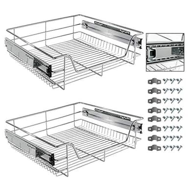 AREBOS Tiroir télescopique - pour largeur d'armoire 30 40 50 ou 60 cm | chromé/choix du kit- Tiroir de cuisine Coulisse à panier, inserts de tiroir pour armoire de cuisine | 2 x 60 cm