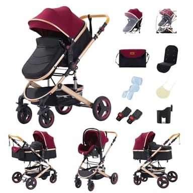 GLOKID Poussettes 3 en 1 Citadines Poussettes Combinées Poussette Tricycle Baby Walker Poussette Haute Paysage Poussettes Pliantes Trolley Bébé Landau pour 0-36 (Rouge)…