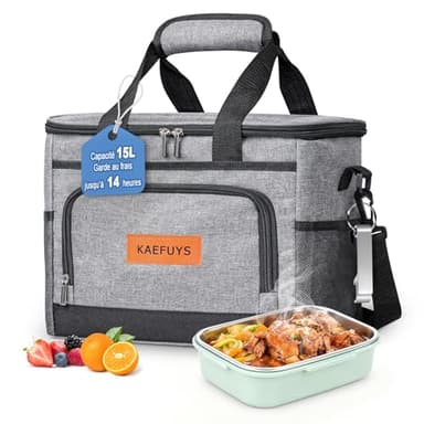 KAEFUYS Sac Isotherme Repas 15L Glaciere Souple Isotherme Sac Lunch Bag Isotherme Hommes Femmes Portable Imperméable pour Pique-Nique Travail Camping Plage Voyage