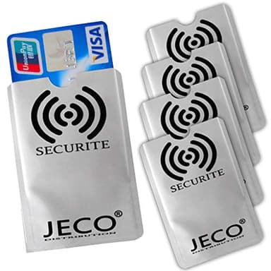 JeCo - Lot de 5 Protections Carte Anti-RFID/PAIEMENT sans Contact étui Carte Bleue, Visa, Master Card