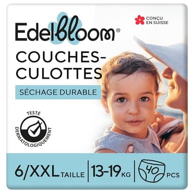 Edelbloom 40 Couches Culottes Taille 6 (13-19 kg), Ultra-Absorbantes, Hypoallergéniques, Couches Culottes douces pour Bébé, Testées Dermatologiquement, Anti-fuites