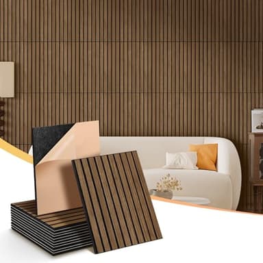 NZQXJXZ Lot de 12 Panneaux Muraux Acoustiques avec placage de bois, Panneaux Acoustiques Insonorisants Autocollants pour Mur, 40 x 30 x 1 cm, Traitement acoustique pour la maison et le bureau