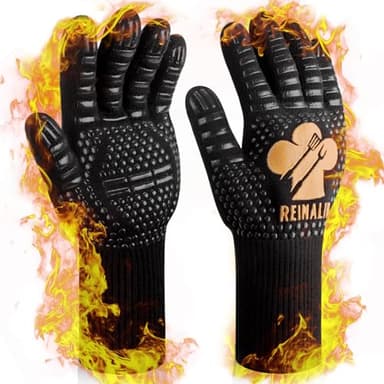 Reinalin Gants de Barbecue, Gants de Four Résistant à la Chaleur jusqu'à 800 °C Gants de Gril de Cuisson en Silicone Antidérapants (L/XL/XXL, Gold)