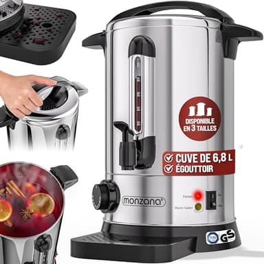 Monzana Distributeur de boissons chaudes 6,8L 950W en acier inoxydable marmite certifié SGS GS
