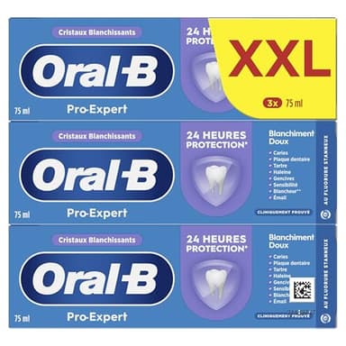 Oral-B Dentifrice Pour Les Dents Sensibles Pro-Expert, Conçu Pour Protéger Les Gencives, Contre Taches En Surface, Brossage Pour Une Protection Professionnelle, Pack XXL 3x75 ml