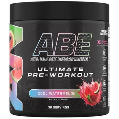 Applied Nutrition ABE Pre Workout - Poudre pré-entraînement entièrement noire, énergie et performances physiques avec citrulline, créatine, bêta-alanine (375 g - 30 portions) (pastèque fraîche)