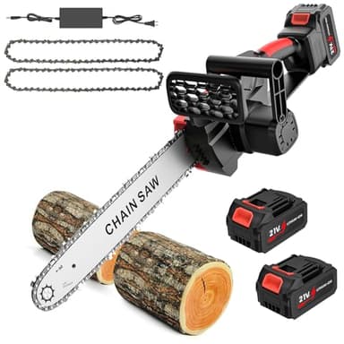 Tronconneuse a Batterie 12 Pouces, Tronçonneuse Électrique sans Fil avec 2x1300mAh Batteries, Lubrification Automatique, 2 Chaînes, Tronconneuse 800W pour le Travail du Bois et le Jardin
