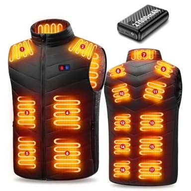 Wholede Gilet Chauffant pour Hommes et Femmes avec Batterie 27000 mAh/7,4 V, 17 Zones de Chauffage Veste Chauffante Électrique Thermique avec 3 Réglages de Température