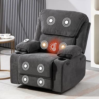 BRTHORY Fauteuil de Relaxation Chaise massant avec Dossier Inclinable Manuellement 150° Incluse Massage en 8 Points et Fonction Chauffante,Pivotement à 360