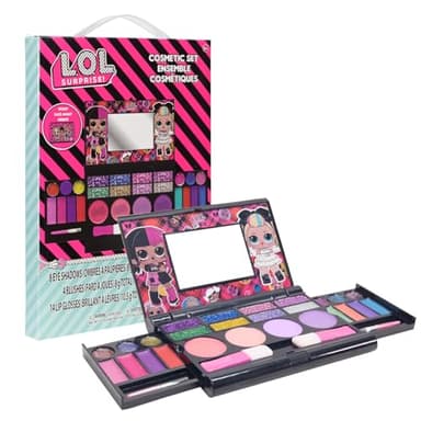 L.O.L Surprise! Townley Girl cosmétiques compactset avec miroir 14 brillants à lèvres, 4 shines corps, 4 brosses coloré marque portable pliable trousse de beauté pour les filles