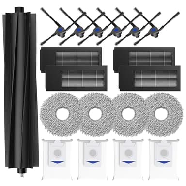 Lot de 19 accessoires pour robot aspirateur Ecovacs Deebot X2 Omni/ X2/ X2 Pro, 1 brosse principale, 4 filtres HEPA, 4 tampons de serpillère, 4 sacs à poussière, 6 brosses latérales, kit d'accessoires