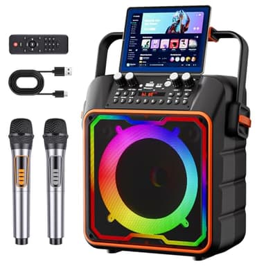 Glovios Eenceinte Karaoke avec 2 Micro sans Fil pour Adulte et Enfant Machine de Karaoké Bluetooth Portable Système Karaoké Support TWS/AUX/FM/USB/TF Carte