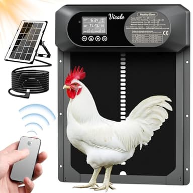 Vicalo Porte Automatique Poulailler, Large Porte Poulailler Automatique Solaire avec Télécommande, Écran LCD Étanche, 4 Modes Alliage D'aluminium Porte Automatique Poulailler Solaire Anti-Pincement