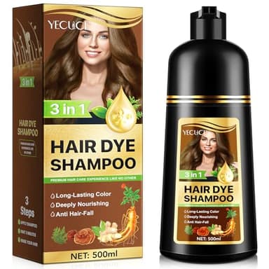 Shampooing Teinture Pour Cheveux Blancs, Shampoo Tein-ture Instantanée Pour Les Hommes Et Les Femmes - Naturel Et Durable, Soin Des Cheveux Sham-pooing Tein-ture Végétale 3 En 1-500 ML (Le Café)