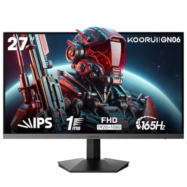 KOORUI Gaming Ercan PC 27 Pouces, PC Moniteur 165Hz, FHD (1920×1080), IPS, 1ms GTG, Adaptive Sync, Compatible VESA 75 * 75mm, DCI-P3 à 90% (HDMI, DisplayPort) Noir