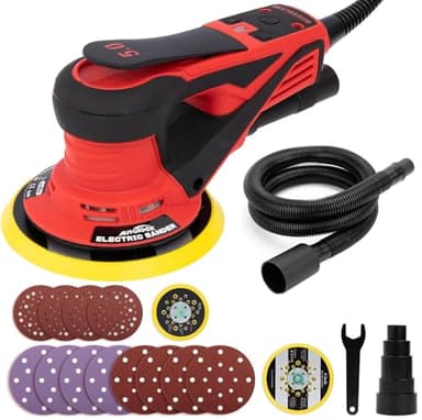 Autolock Ponceuse Orbitale électrique, Plateaux 125/150 mm,350W Ponceuse Electrique, 6 Vitesses jusqu’à 10 000 tr/min, Pour le travail du bois et le Polissage (Rouge)
