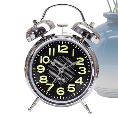 Réveil mécanique – Minuterie silencieuse rétro à remonter, affichage phosphorescent | Horloge analogique compacte de 7,6 cm pour chambre à coucher, chevet, chambre d'enfant, personnes âgées, voyage