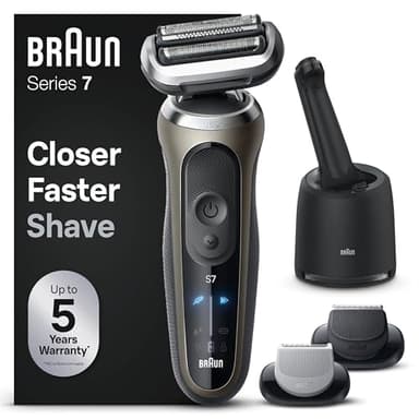 Braun Series 7, Rasoir Électrique Homme, Modes Turbo, Rasoir À Grille Étanche, Conçu En Allemagne, Avec Station SmartCare Clean & Charge, Tête Tondeuse À Barbe, Tête Pour Le Corps, Or