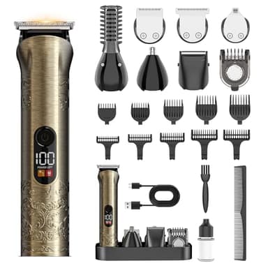 Tondeuse Cheveux Hommes, Kit Professionnel 17-en-1 avec Tondeuse Barbe Homme et Écran LCD ainsi que Tondeuse Finition Zero Gapped Rechargeable USB-C pour un Soin du Corps Complet Homme