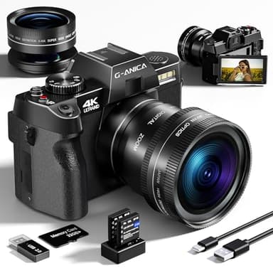 G-Anica Appareil Photo numérique, 48MP pour la Photographie avec WiFi et contrôle d'application, 4K Vlogging Camera, Parfait pour Les utilisateurs débutants et Les débutants avec Macro&Wide Lens