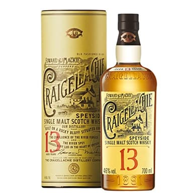 Craigellachie 13 ans Speyside Scotch Single Malt Whisky avec étui cadeau, affinage en fûts de bourbon et de sherry, 46 % vol., 70 cl/700 ml