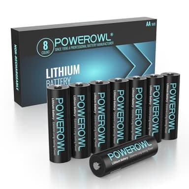 POWEROWL AA Piles au Lithium 8 Pièces Haute capacité Longue durée 1,5 V AA pour appareils High-Tech (Non Rechargeables)
