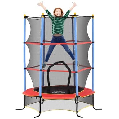HOMCOM Trampoline Enfant Ø 1,75 × 1,90H m Filet de sécurité Porte zippée Couvre-Ressorts 6 poteaux rembourrés Inclus Noir Rouge Bleu