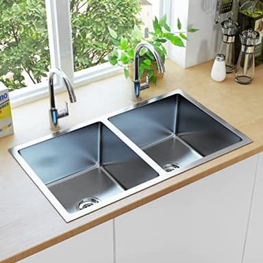 Festnight Evier Cuisine, Évier en INOX,Evier Cuisine 2 Bacs,Evier Cuve Double,avec Crépine Evier Encastré Evier Rectangulaire -76 x 44 x 20 cm (Deux éviers) -Argent