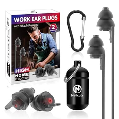 Bouchons d'oreille anti bruit 2 paires, Boules Quies de travail avec Cordon Détachable, Protection auditive pour Milieu Bruyant ou Stressant, Prévient les lésions auditives, Réutilisable Ear Plugs