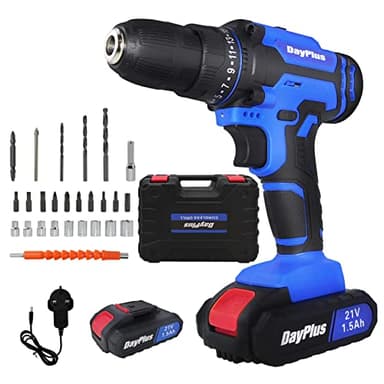 Perceuse-visseuse portative sans fil, 21 V pour percer du métal/mur/bois, 1500 mAh, 45 Nm, réglage de couple 25 + 1, 2 vitesses, lumière LED