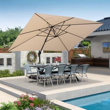 PURPLE LEAF Parasol Déporté 3 x 4 m Rectangulaire Parasol De Jardin Extérieur Rotatif 360°, 8 Baleines en Aluminium Toile 240/GSM avec Protection UV, Kaki